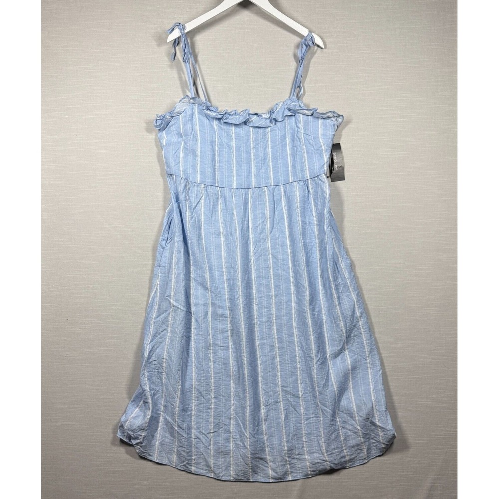 BCBG Paris Dress Womens XL Blue Striped‎ Ruffle Casual Romantic Cottage Core